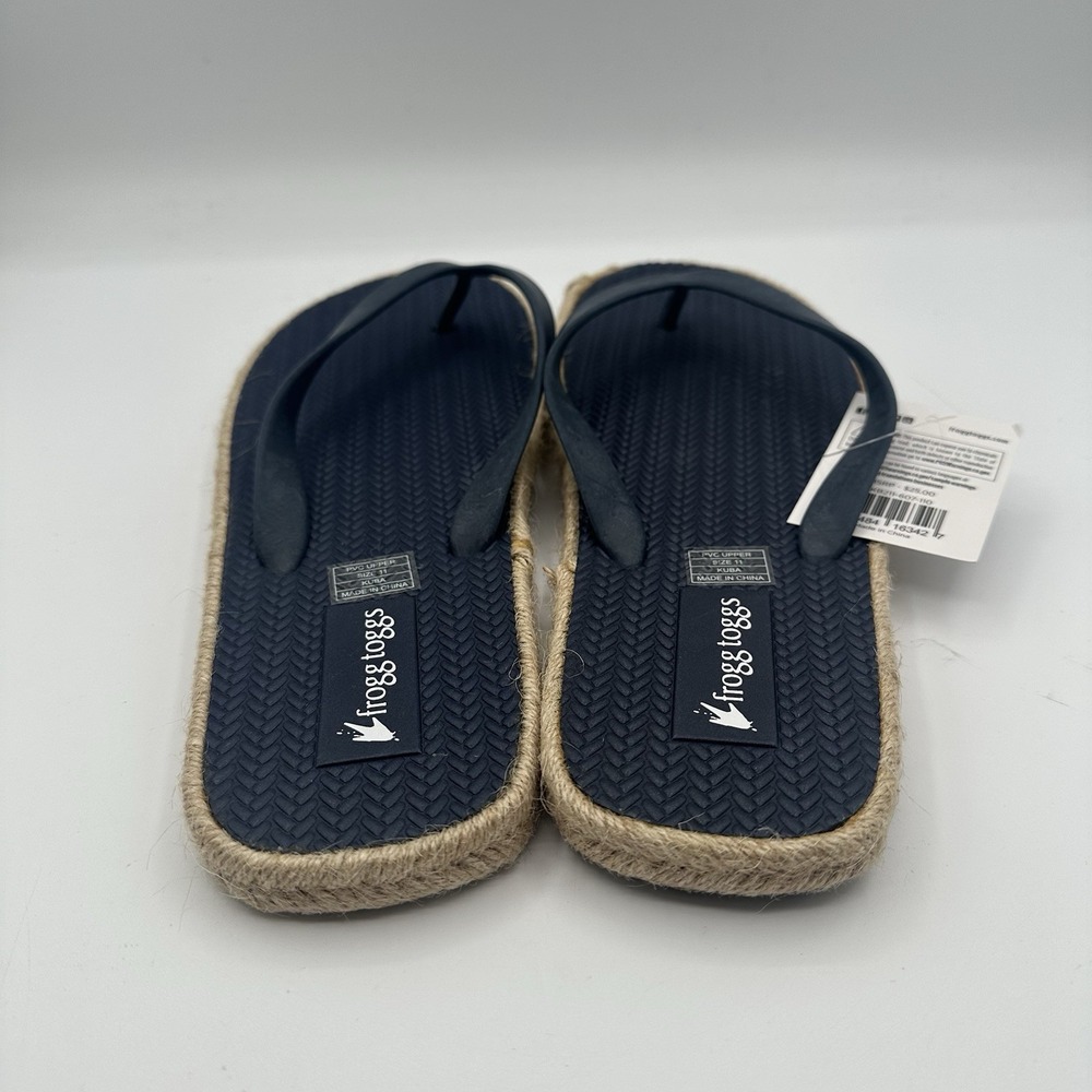 Frogg Toggs Kuba Sandals Mens 10 Navy Rope Sole Casual Beach Thong Flip-Flops - Picture 2 of 7